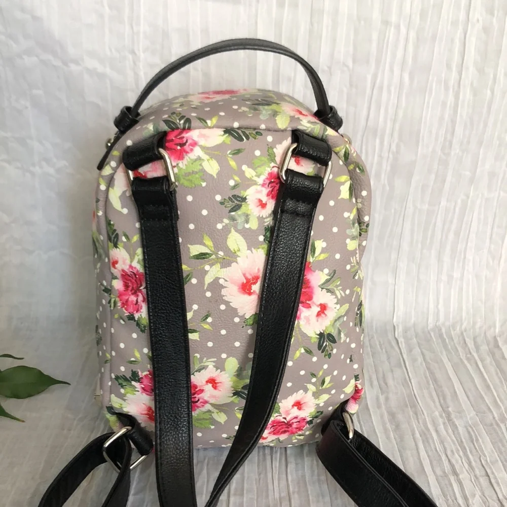 BETSEY JOHNSON French Bull dog roses pattern mini backpack w/shoulder straps